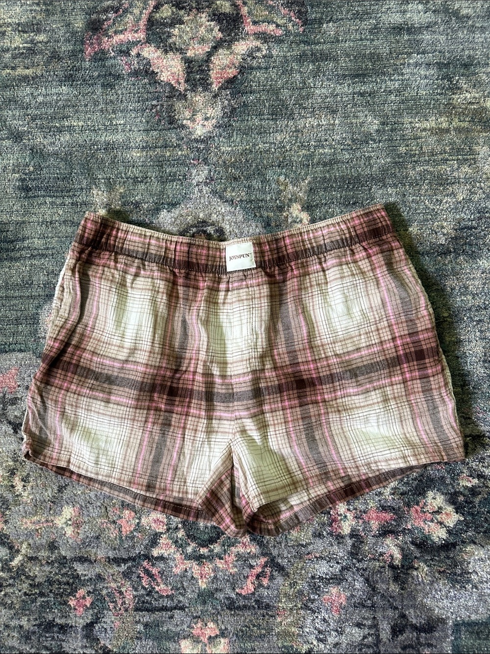 Joyspun Plaid Cotton Blend Pajama Shorts in Pink and Brown - Like New! medium